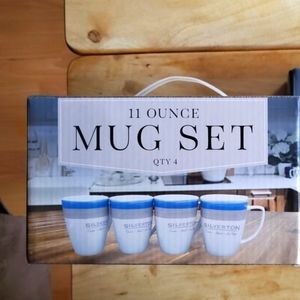 NEW 4-Pc. Mug Set & Matching 4-Pc. Dinner Plates- Dinnerware Set